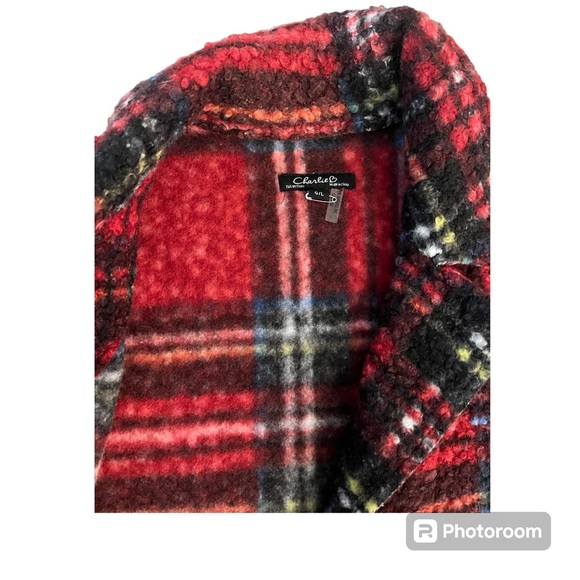 Charlie.B long plaid fuzzy snap button up jacket - Picture 3 of 3